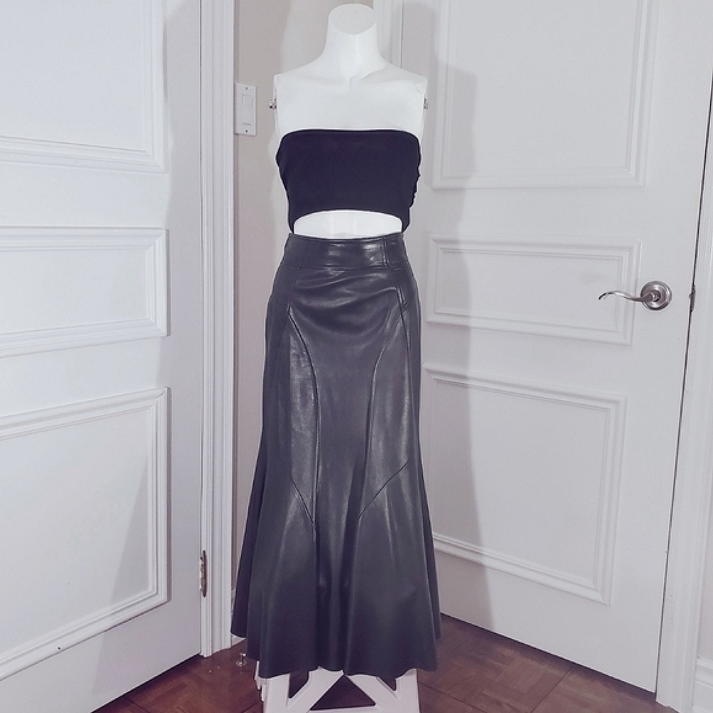 True 90's DANIER Rocker Chic Leather Trumpet Maxi Skirt Worn By Esteemed Artist